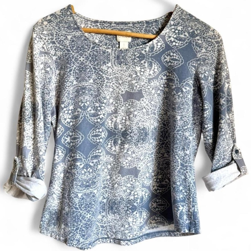 Chico’s Blue & White Mandala Print Blouse | Size 1 (Medium) | Boho Style